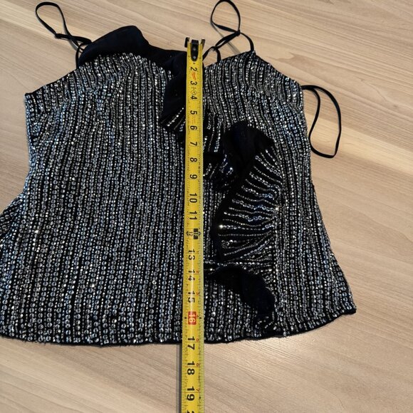 Parker Parker Justine Sequin Ruffled Frill Black Silver Camisole Top X-Small XS - Picture 9 of 9